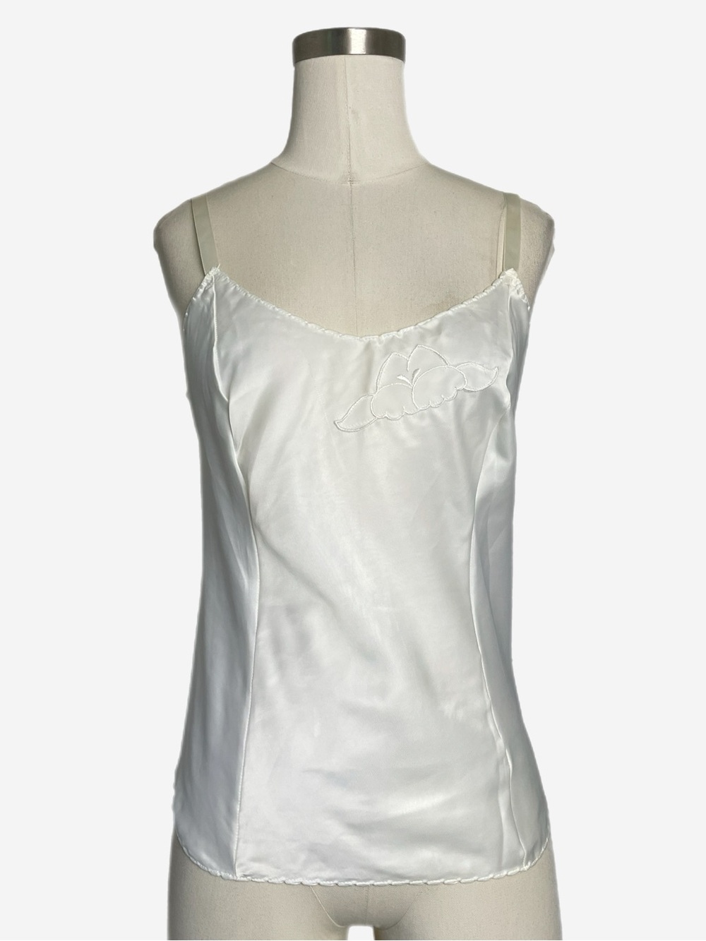 Vintage Bali white scallop trim floral embroidered v-neck cami cottagecore XS